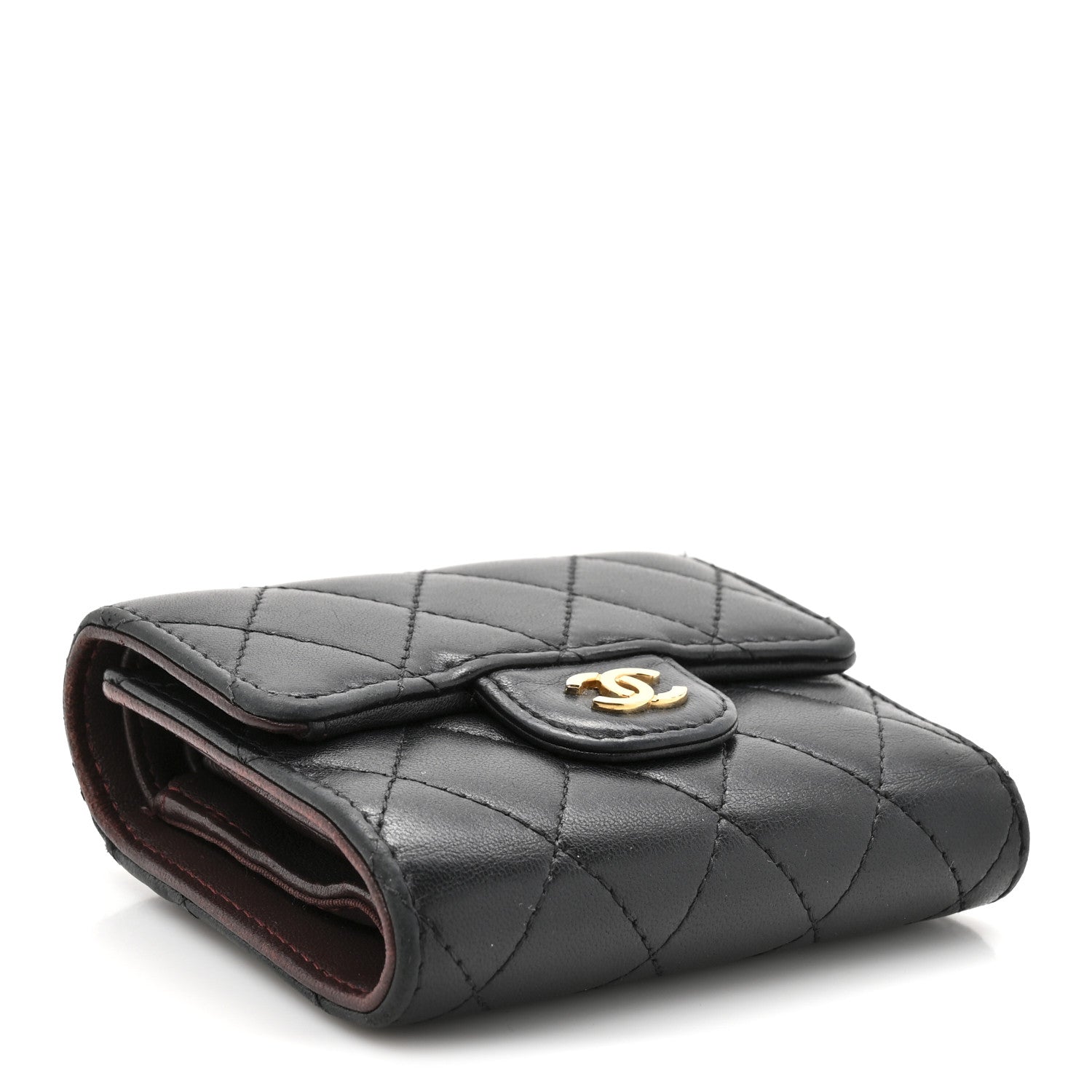 Lambskin Quilted Compact Flap Wallet Black