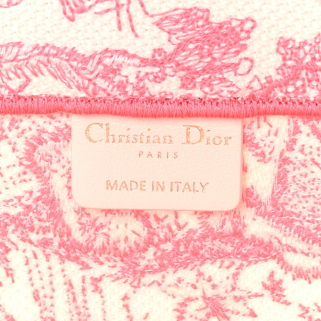 Christian Dior Canvas Embroidered Medium Dioriviera Toile De Jouy Book Tote Peony Pink