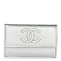 Metallic Caviar Timeless CC Flap Card Holder Silver