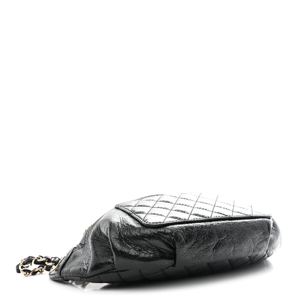 Chanel Crumpled Glazed Lambskin Quilted Waist Bag Fanny Pack Black
