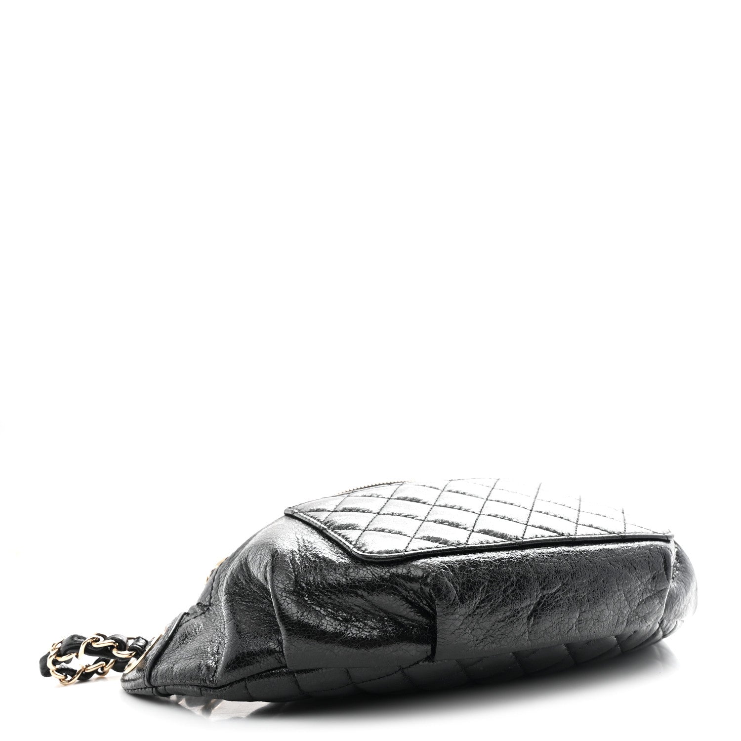 Chanel Crumpled Glazed Lambskin Quilted Waist Bag Fanny Pack Black