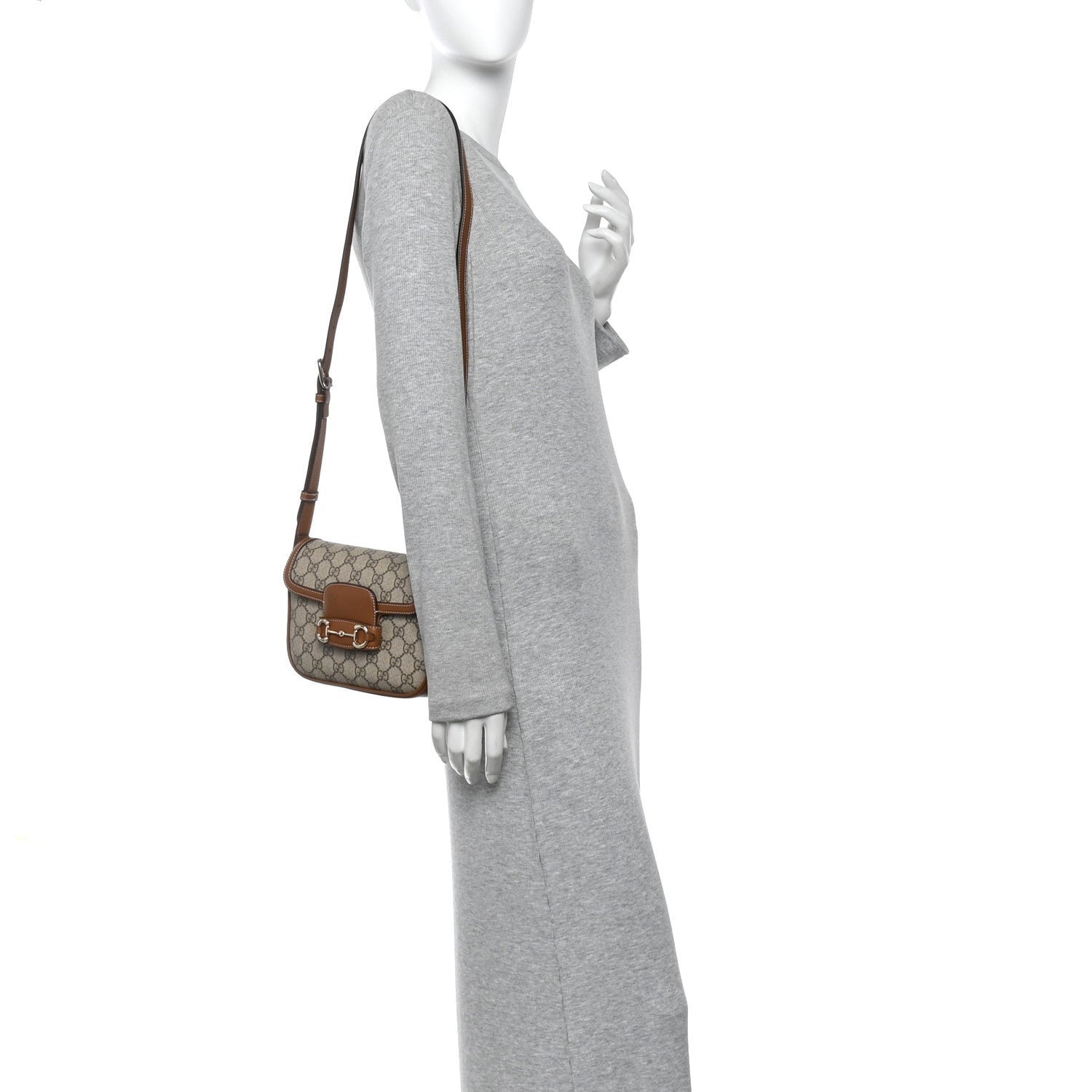 Gucci GG Supreme Monogram Duomo Lux Horsebit 1955 Soft Small Shoulder Bag Beige Ebony Sundial