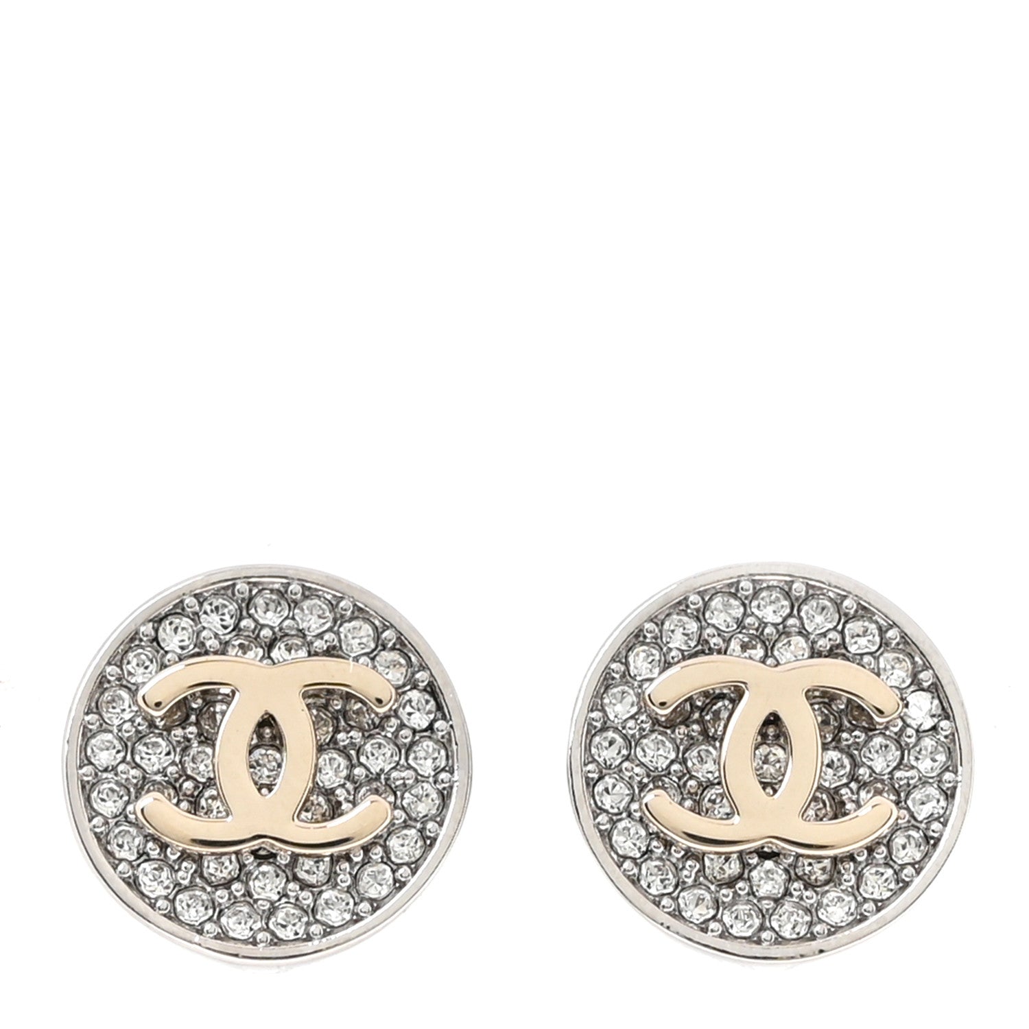 Crystal CC Round Earrings Silver