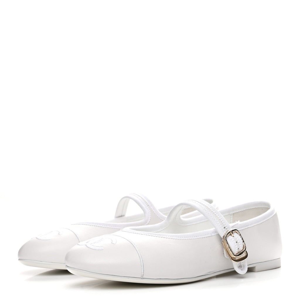 Lambskin Mary Jane Flats 38.5 White