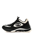 Gucci Technical Knit Fabric Suede Calfskin Womens Gucci Run Sneakers 38 Black White