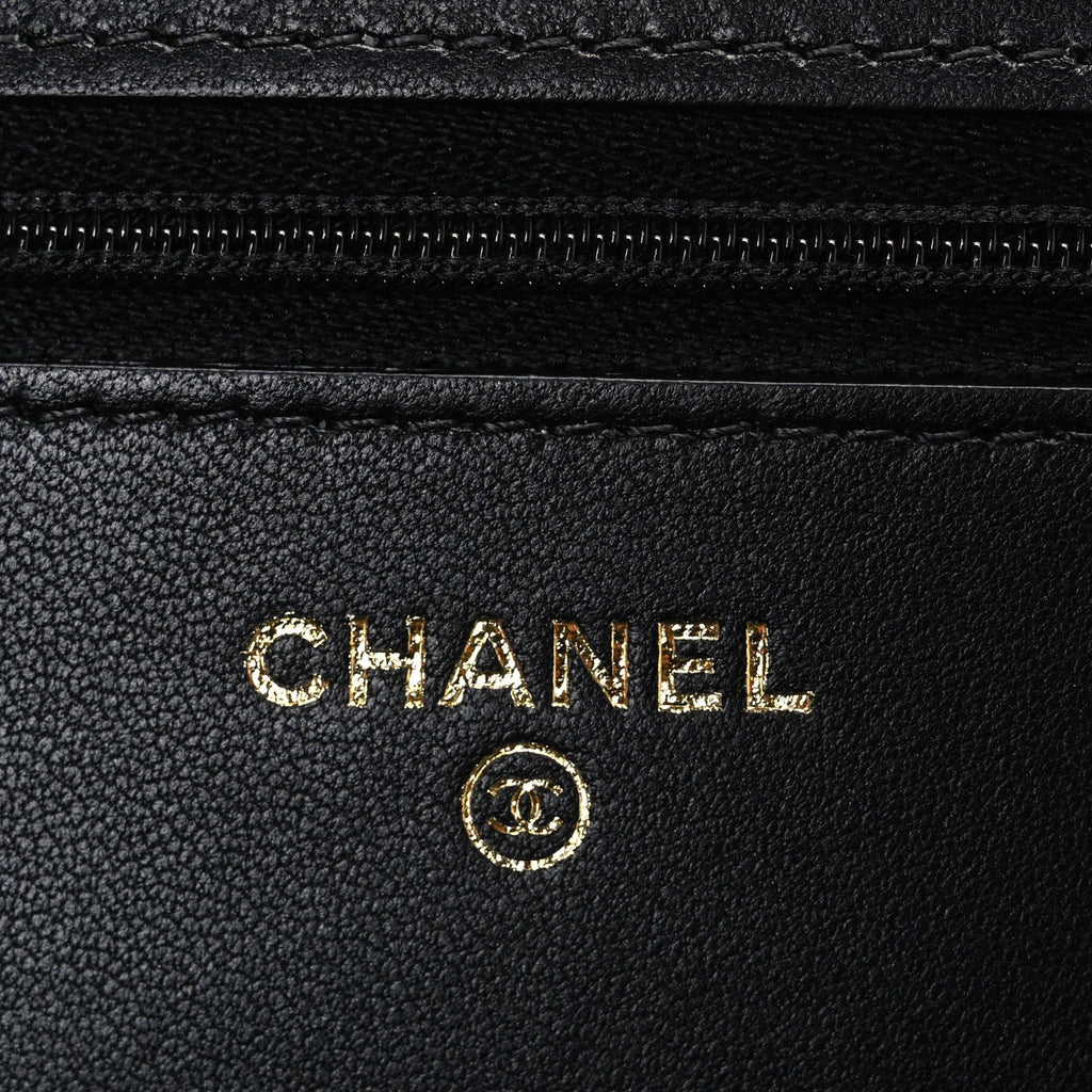 Chanel Lambskin Pearl Strass Quilted CC Wallet on Chain WOC Black