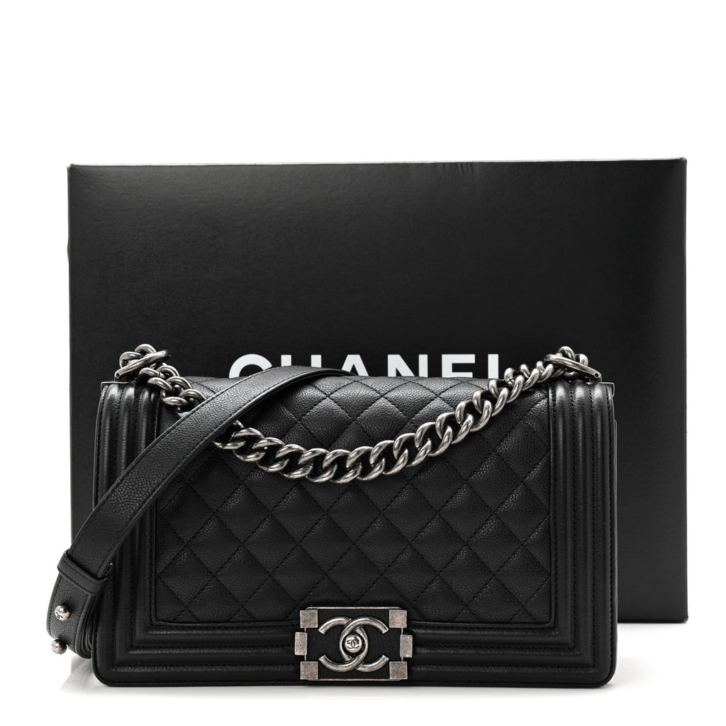 Chanel Grained Calfskin Quilted Medium Boy Flap Black