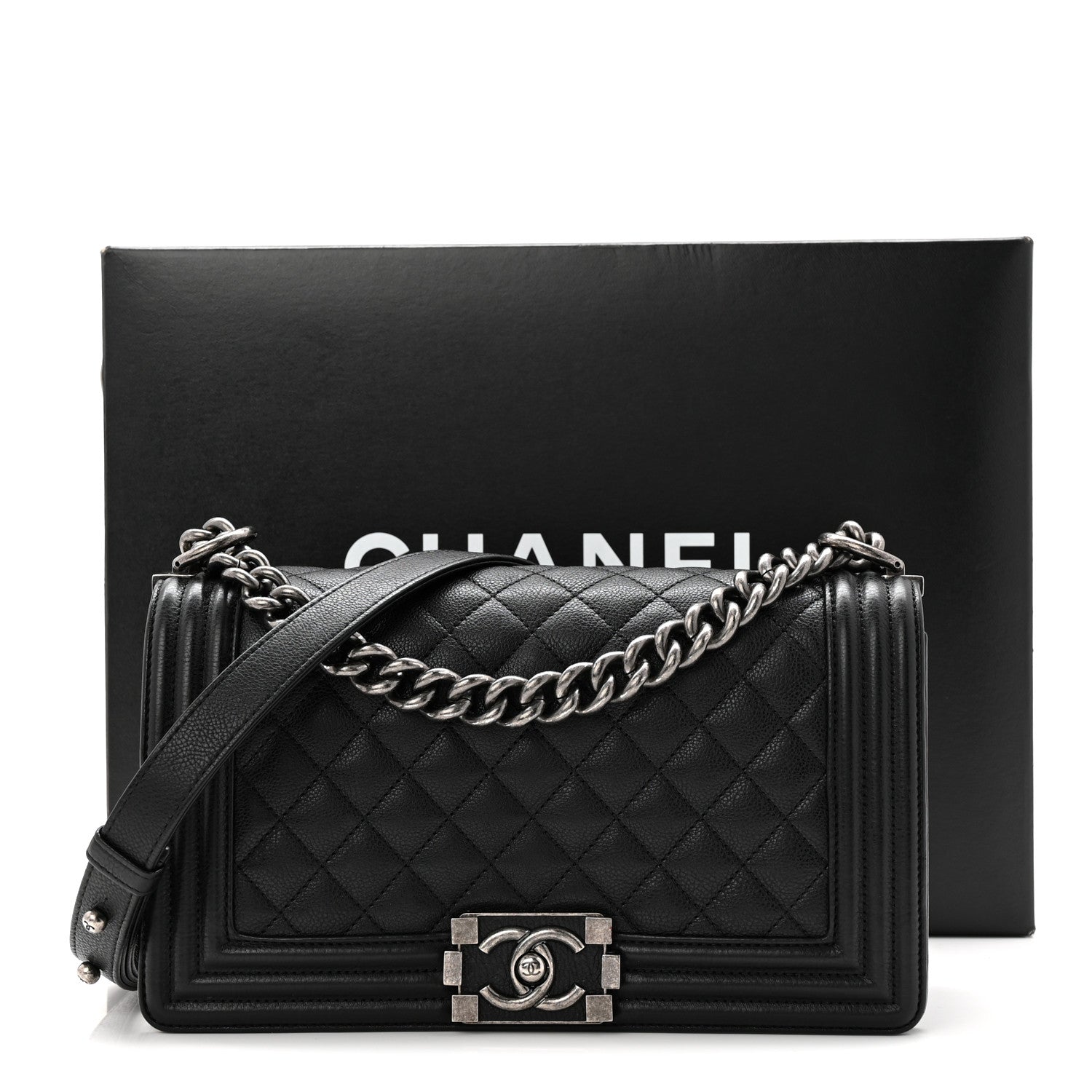 Chanel Grained Calfskin Quilted Medium Boy Flap Black