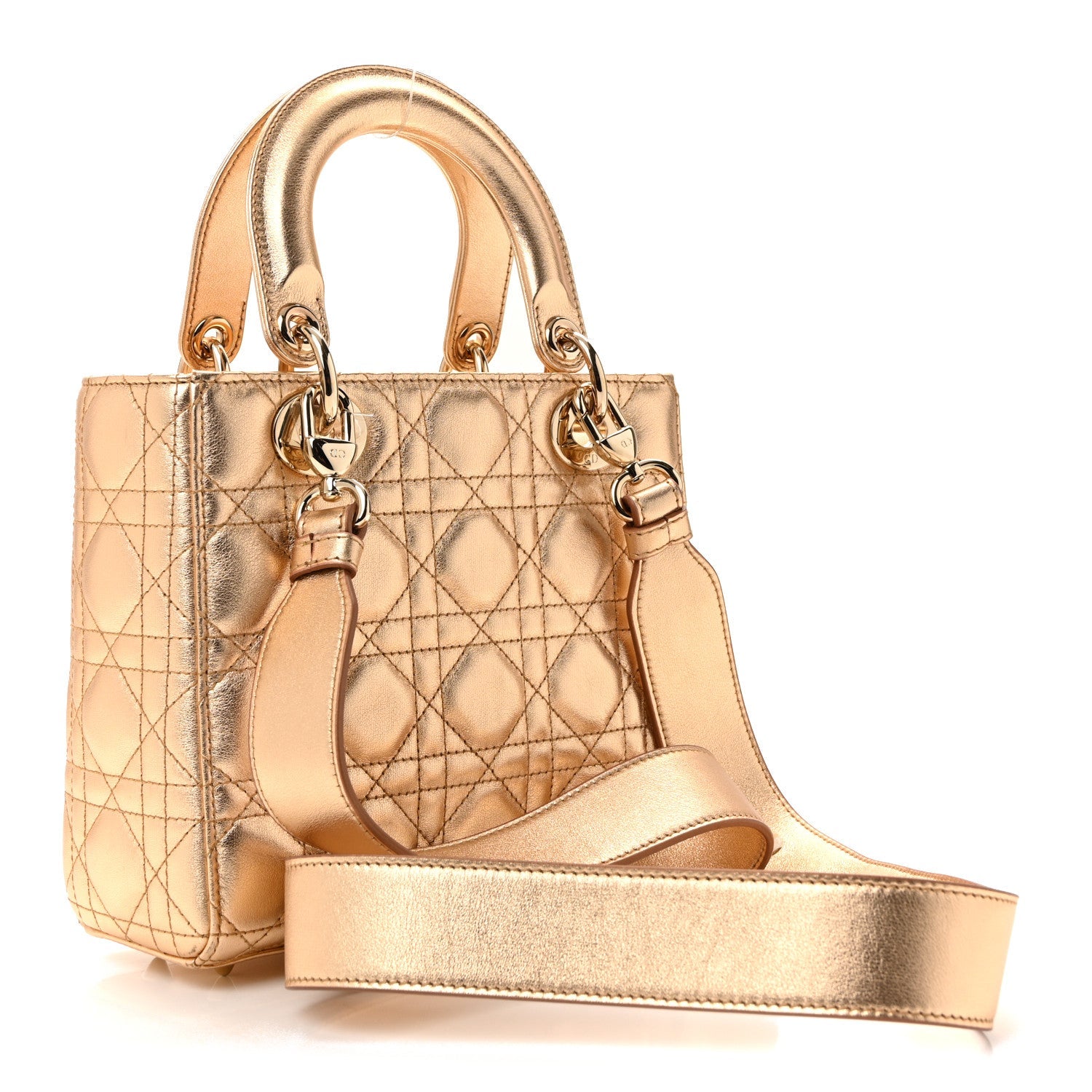Christian Dior Metallic Lambskin Cannage Small My ABCDior Lady Dior Rose Gold