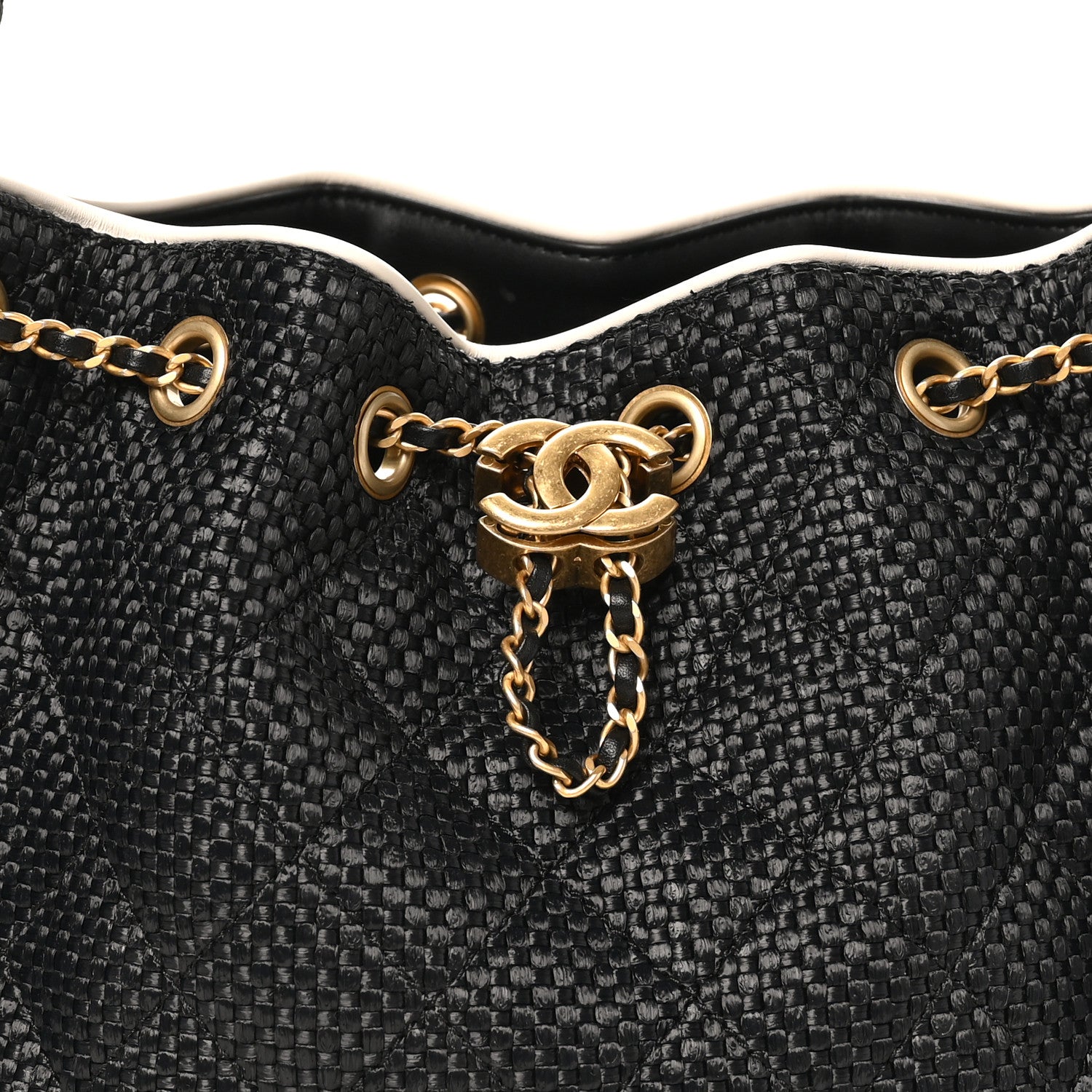 Chanel Braided Raffia Calfskin Quilted Small Chanel 25 Handbag Black White