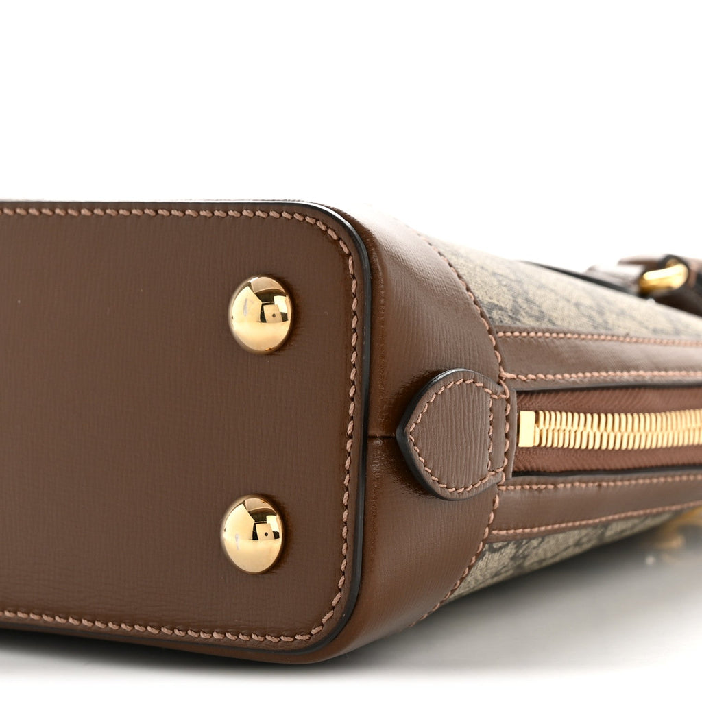 Gucci GG Supreme Monogram Azalea Calfskin Small Horsebit 1955 Top Handle Bag Beige Ebony Brown Sugar