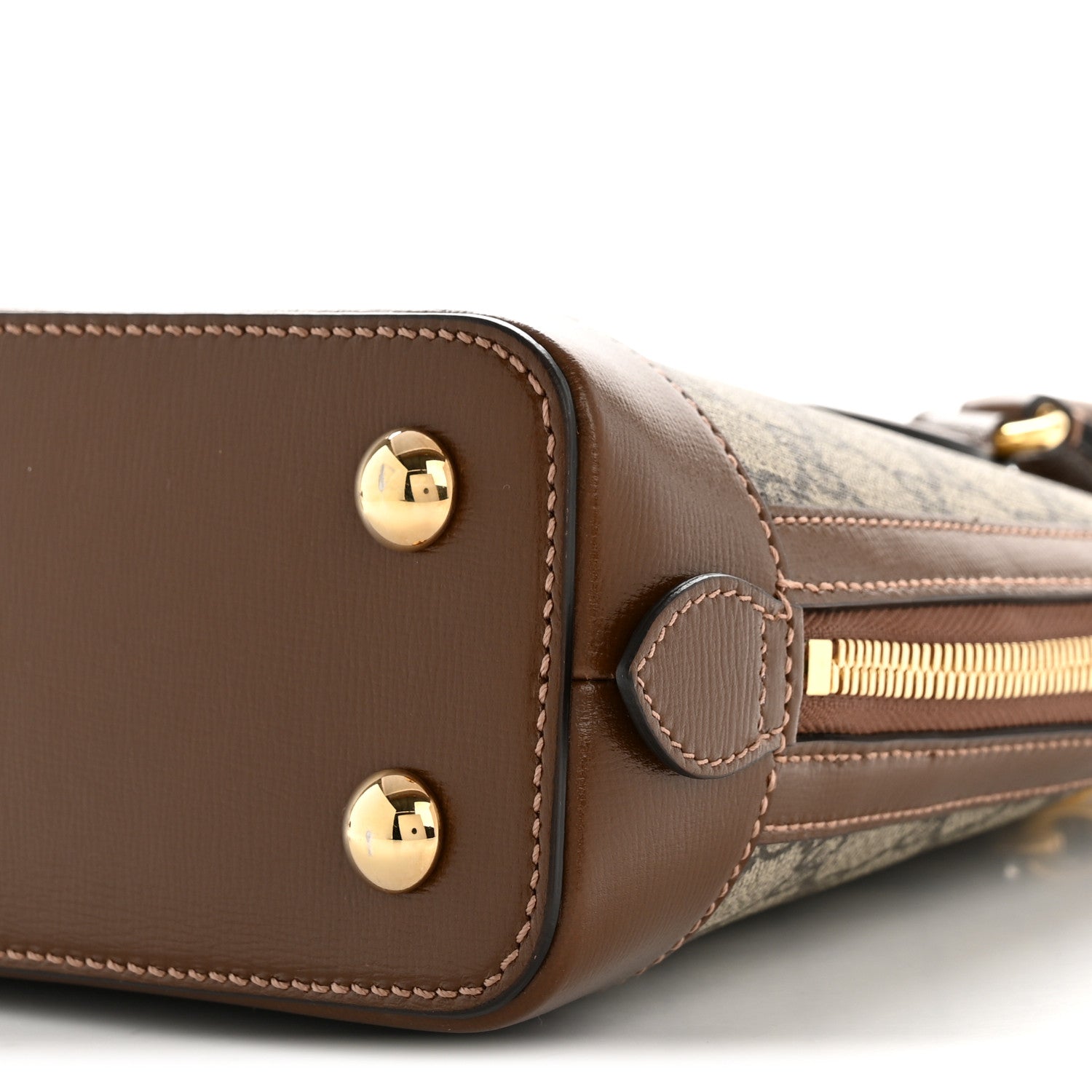 Gucci GG Supreme Monogram Azalea Calfskin Small Horsebit 1955 Top Handle Bag Beige Ebony Brown Sugar