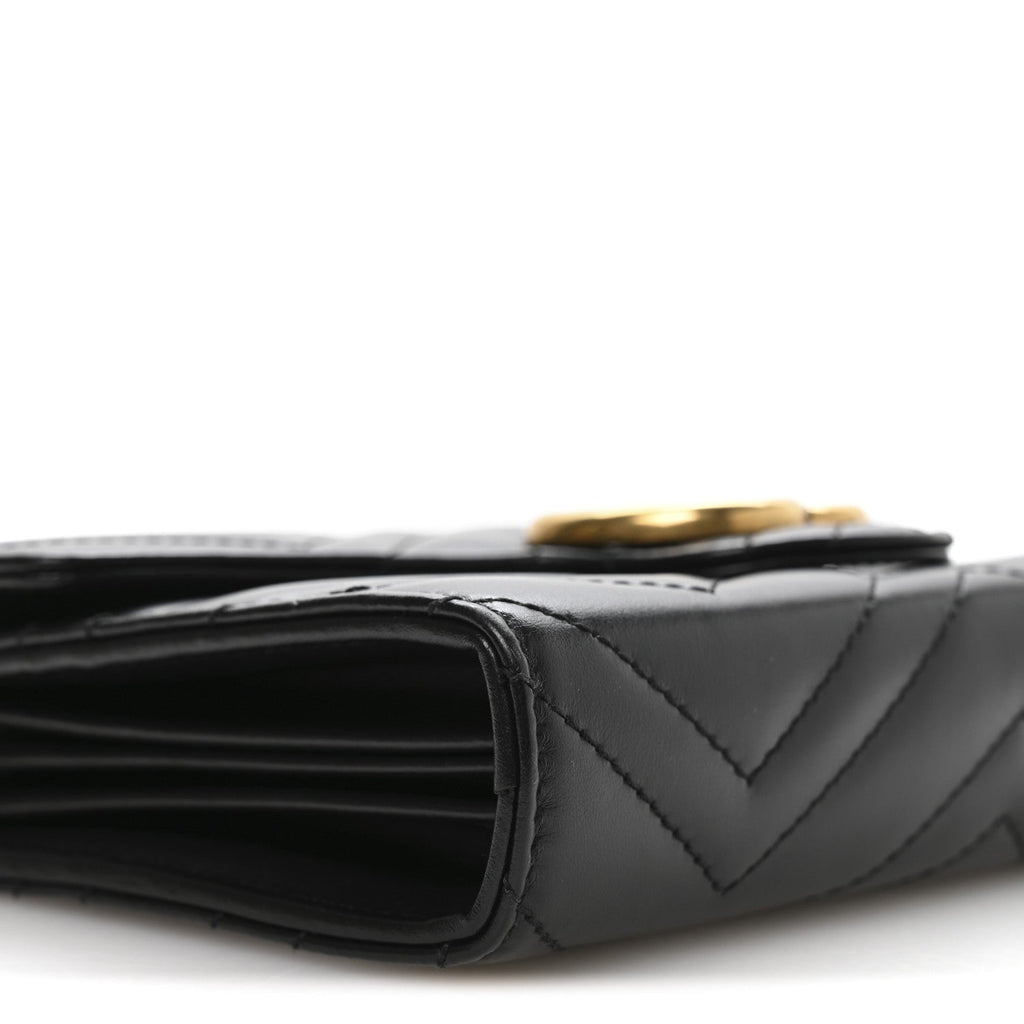 Gucci Calfskin Matelasse GG Marmont Chain Wallet Black