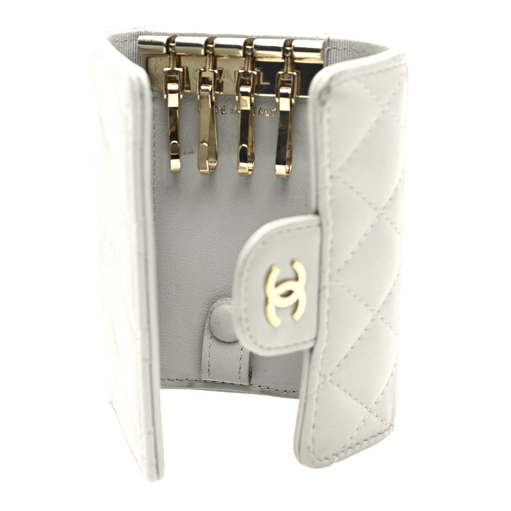 Lambskin Quilted Classic 4 Key Holder Wallet Grey