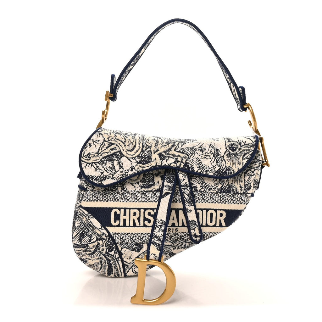 Christian Dior Canvas Embroidered Toile de Jouy Saddle Bag Blue