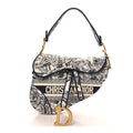 Christian Dior Canvas Embroidered Toile de Jouy Saddle Bag Blue