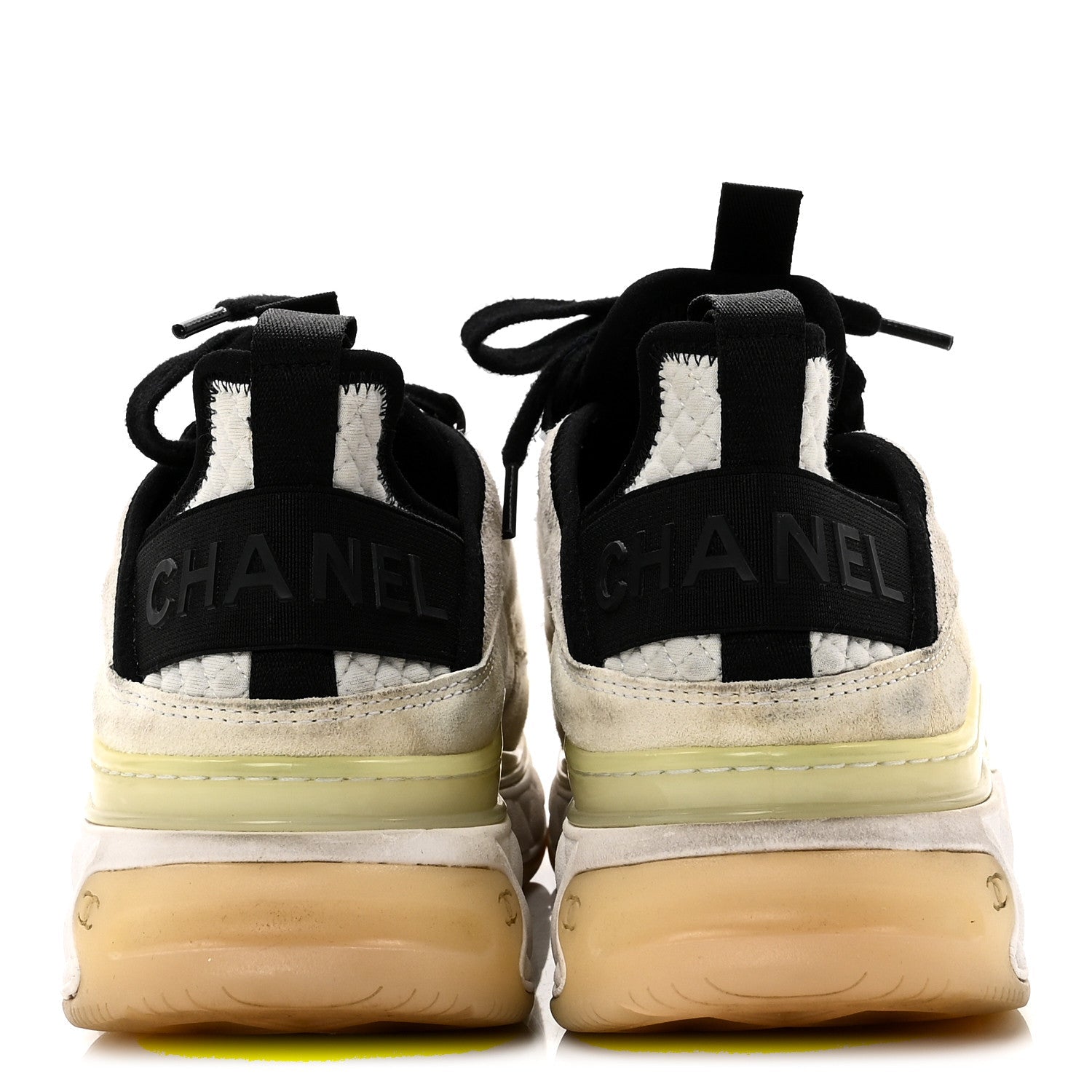 Fabric Suede Calfskin CC Sneakers 38.5 Ivory Black