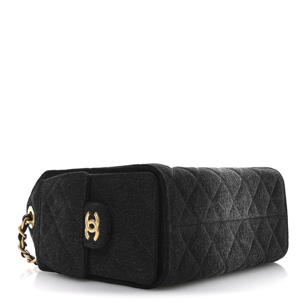 Chanel Washed Denim Quilted Mini Chanel 25 Handbag Black