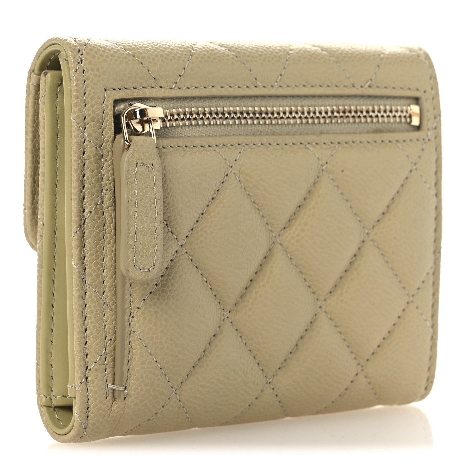 Caviar Quilted Compact Flap Wallet Light Green