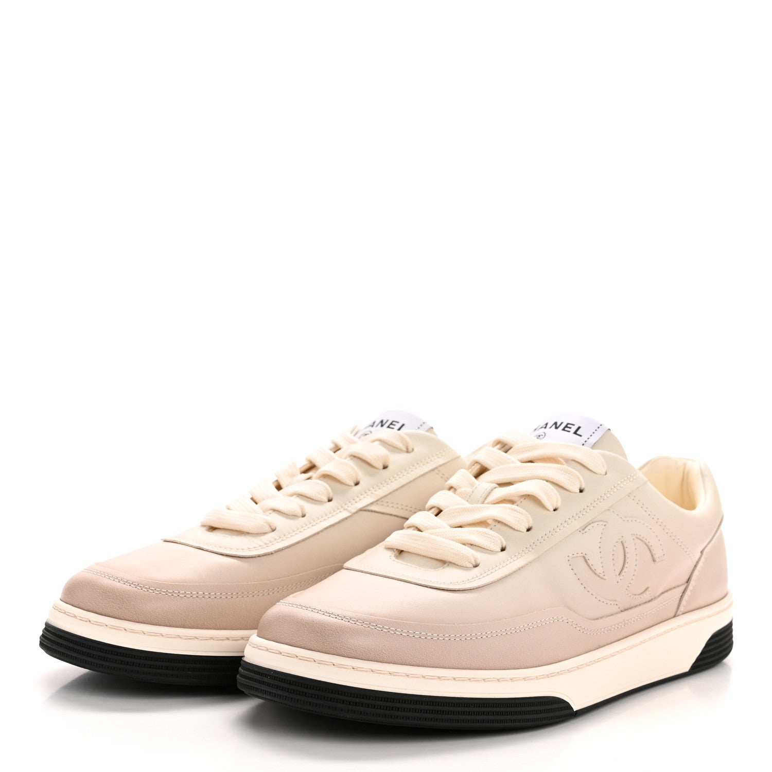 Printed Calfskin Womens CC Logo Sneakers 40 Beige