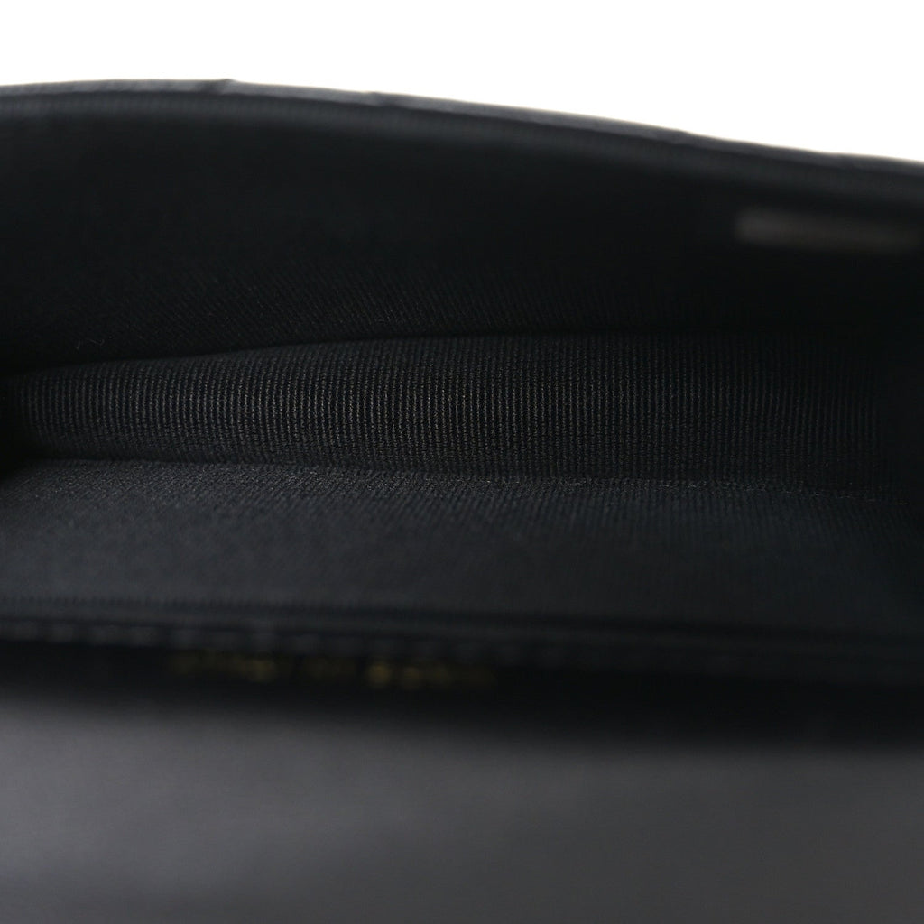 Lambskin Quilted CC Hook Card Holder Black