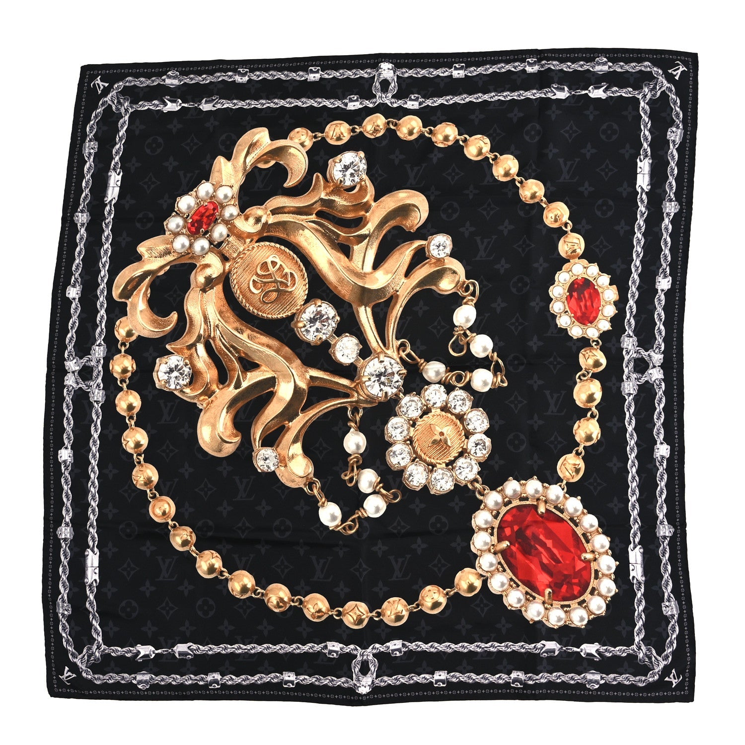 Louis Vuitton Silk LV Dynasty Brooch Square Scarf Black