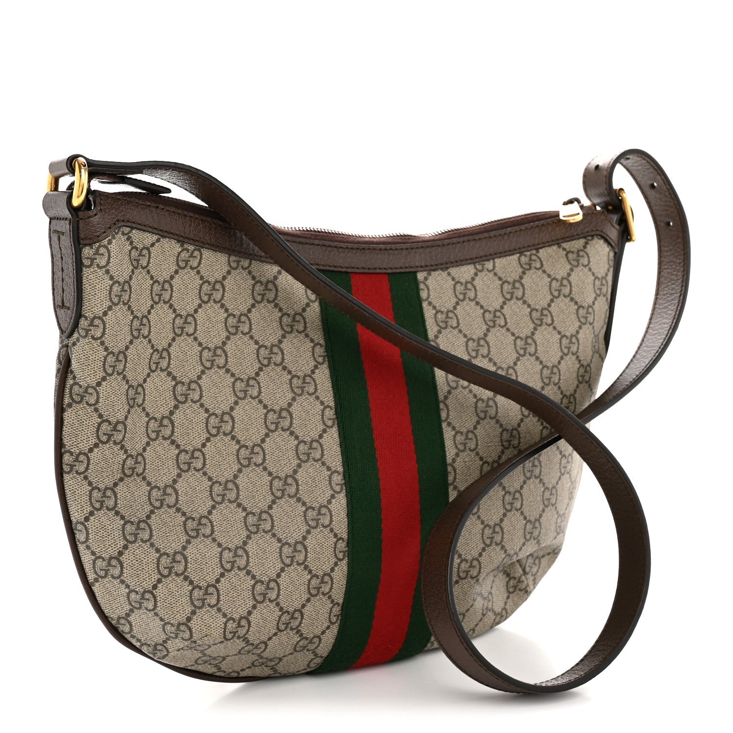 Gucci GG Supreme Monogram Web Small Ophidia Half Moon Hobo Brown