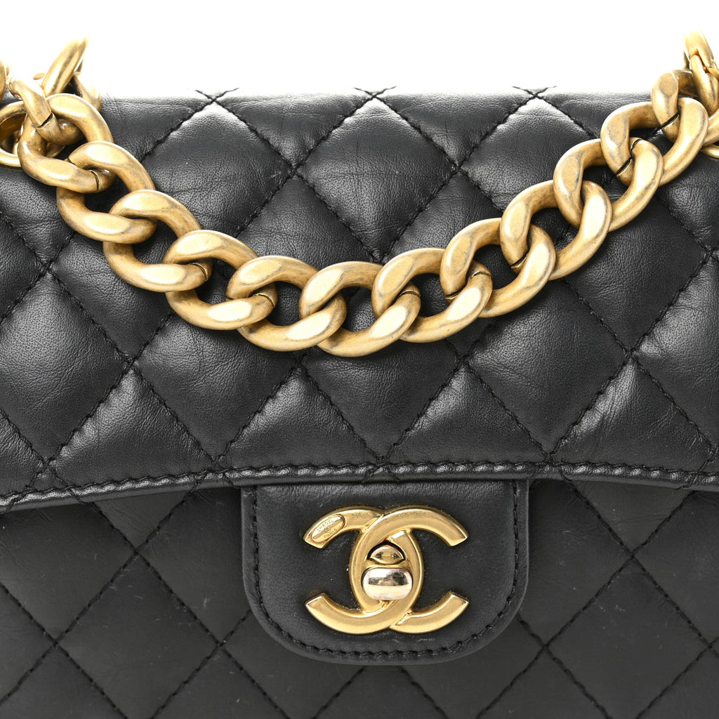 Chanel Aged Calfskin Quilted Double You Mini Flap Black