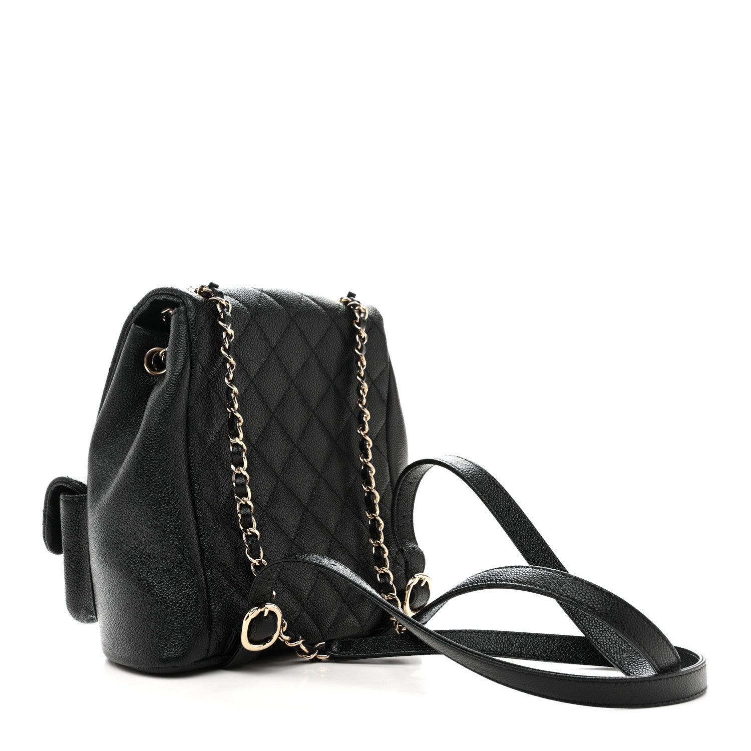 Chanel Shiny Caviar Quilted Medium Duma Pockets Drawstring Backpack Black