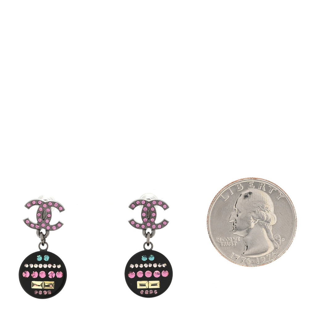 Resin Crystal CC Drop Earrings Black Multicolor