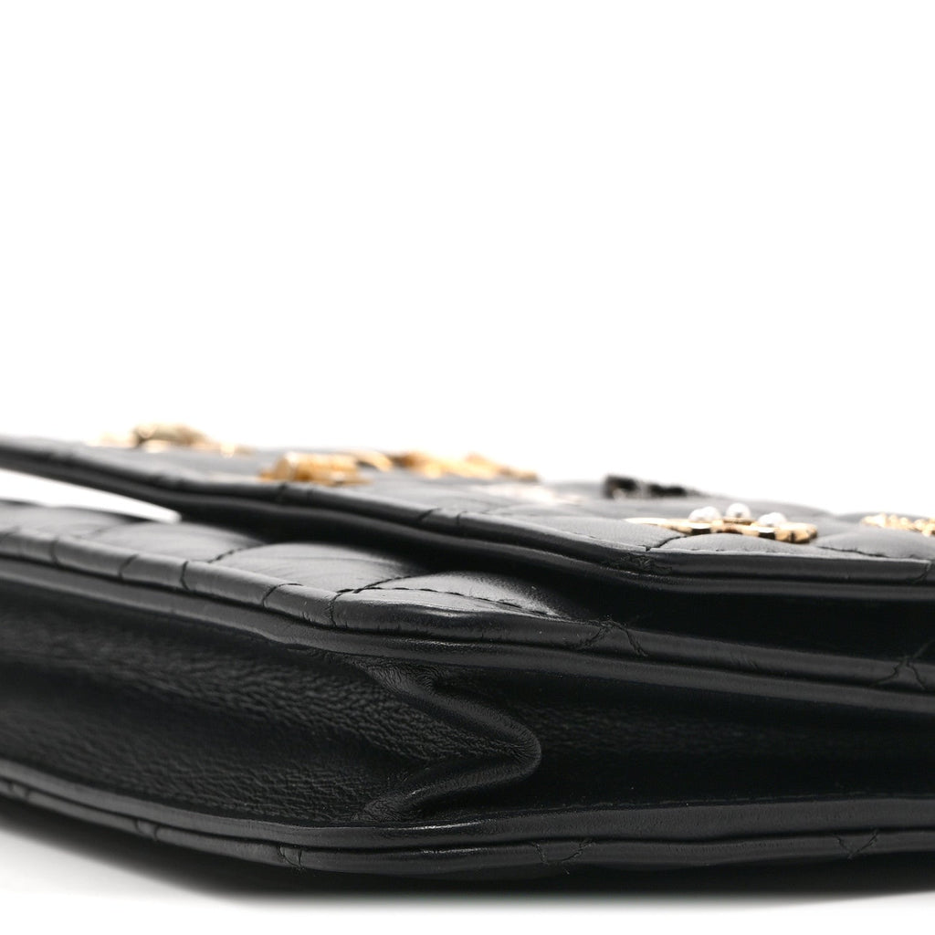 Chanel Aged Calfskin Quilted Lucky Charms 2.55 Reissue Wallet On Chain WOC Black