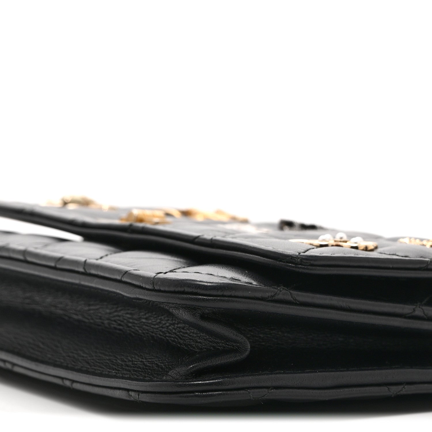Chanel Aged Calfskin Quilted Lucky Charms 2.55 Reissue Wallet On Chain WOC Black