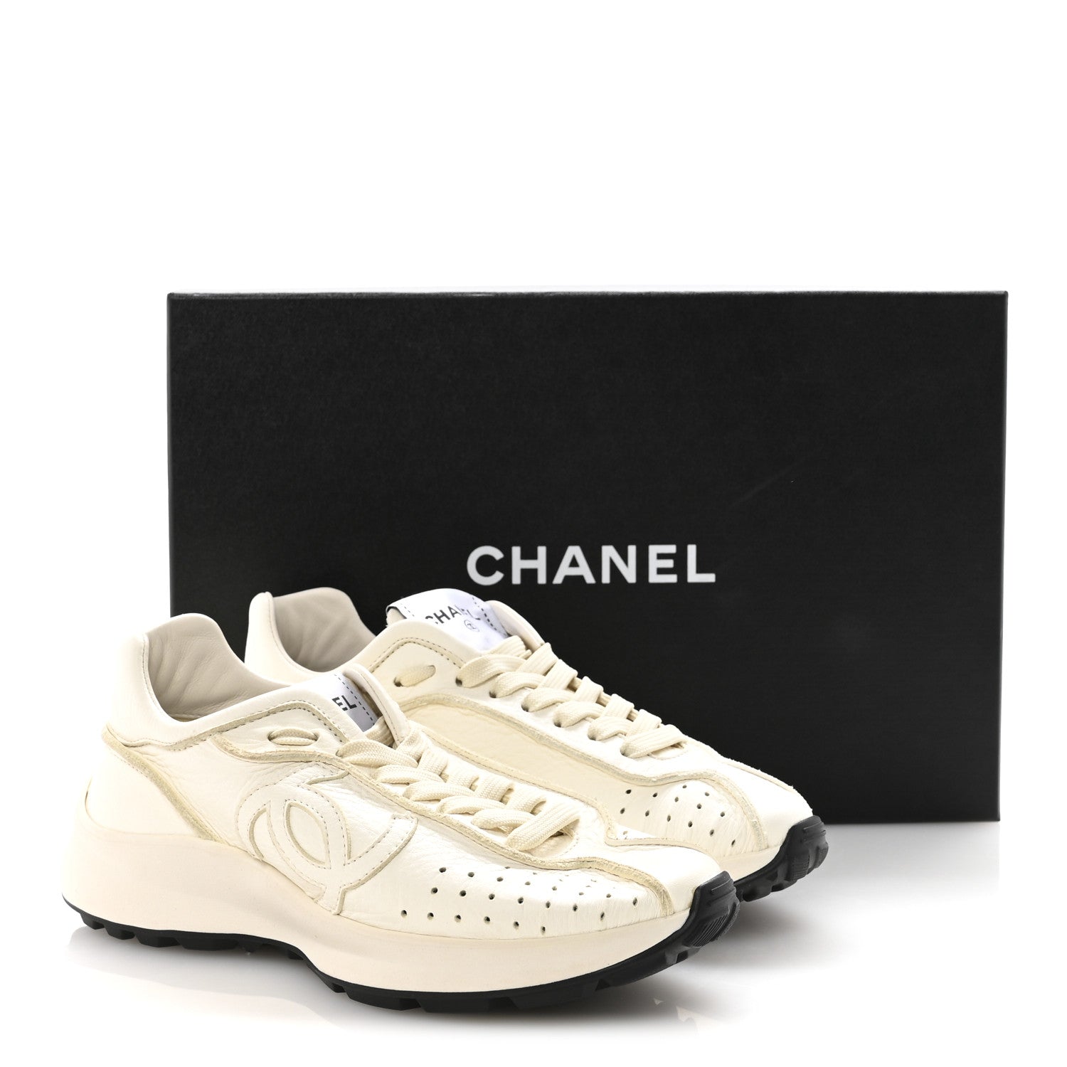 Calfskin Perforated CC Sneakers 36.5 White