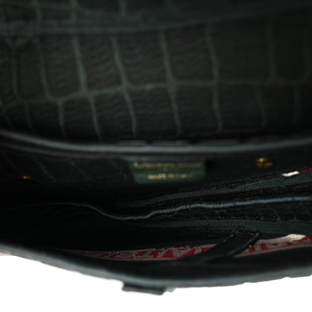 Christian Dior Velvet Crocodile Effect Saddle Bag Green