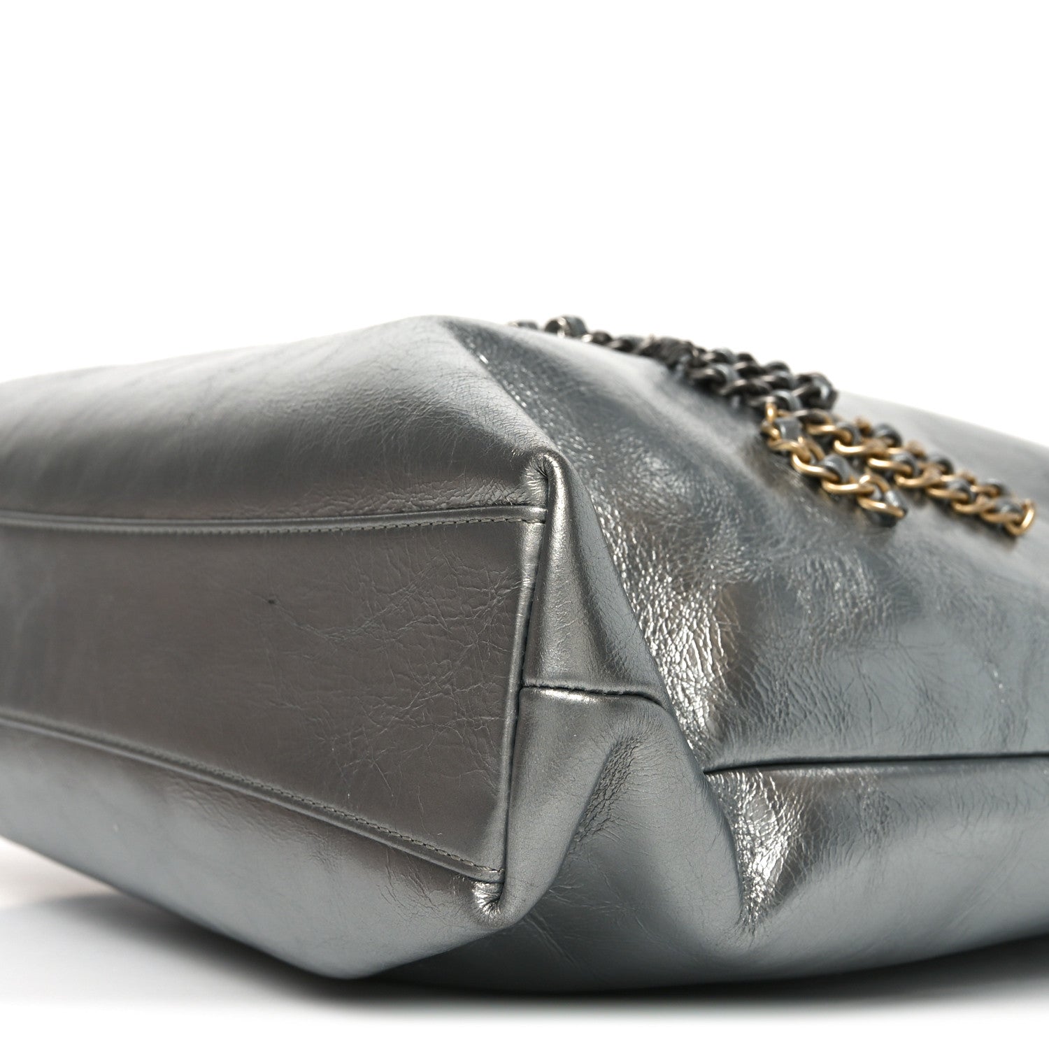 Chanel Metallic Crumpled Calfskin Chain 20s Signe Tote Silver