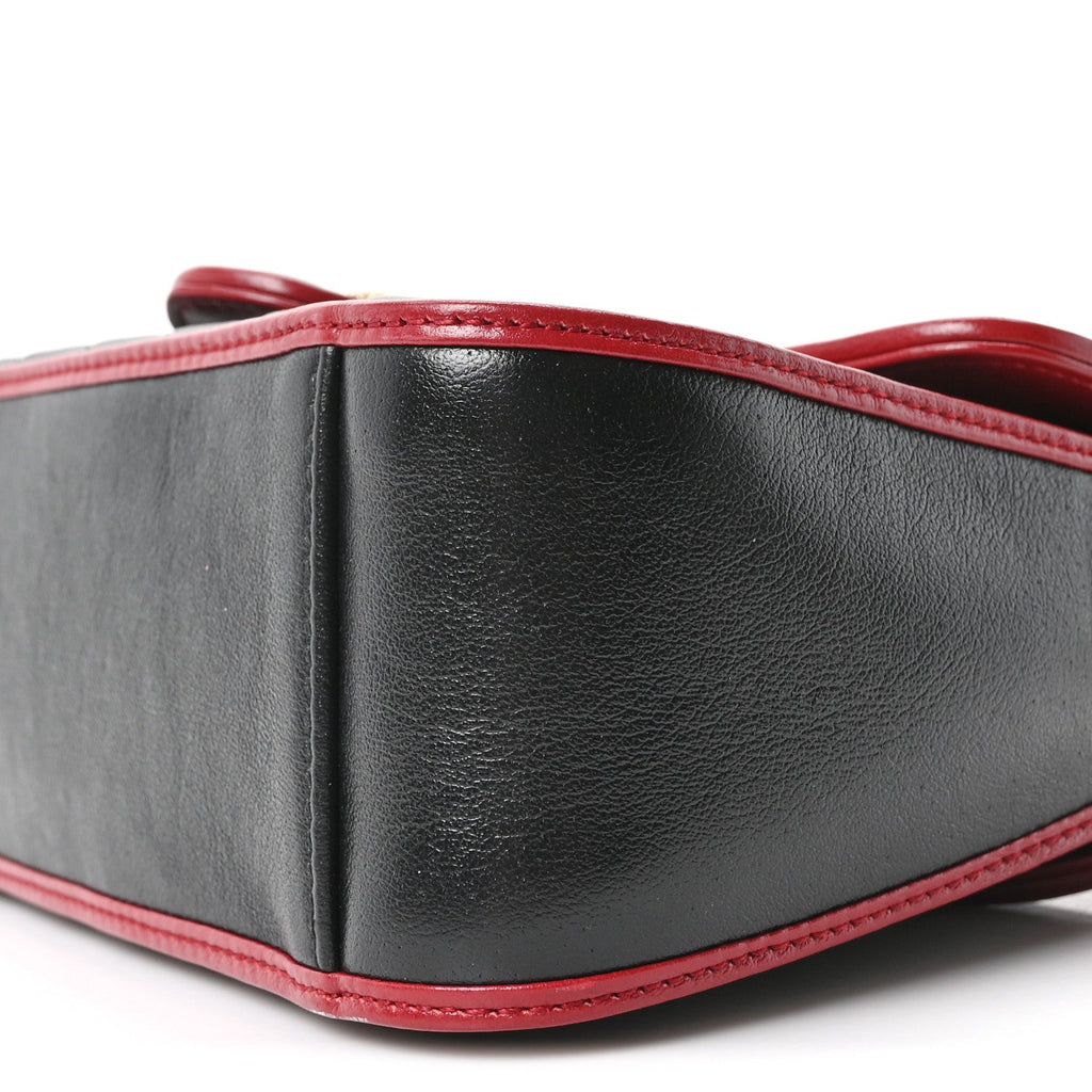 Gucci Vintage Effect Calfskin Matelasse Diagonal Mini Torchon GG Marmont Top Handle Shoulder Bag Black Romantic Cherry