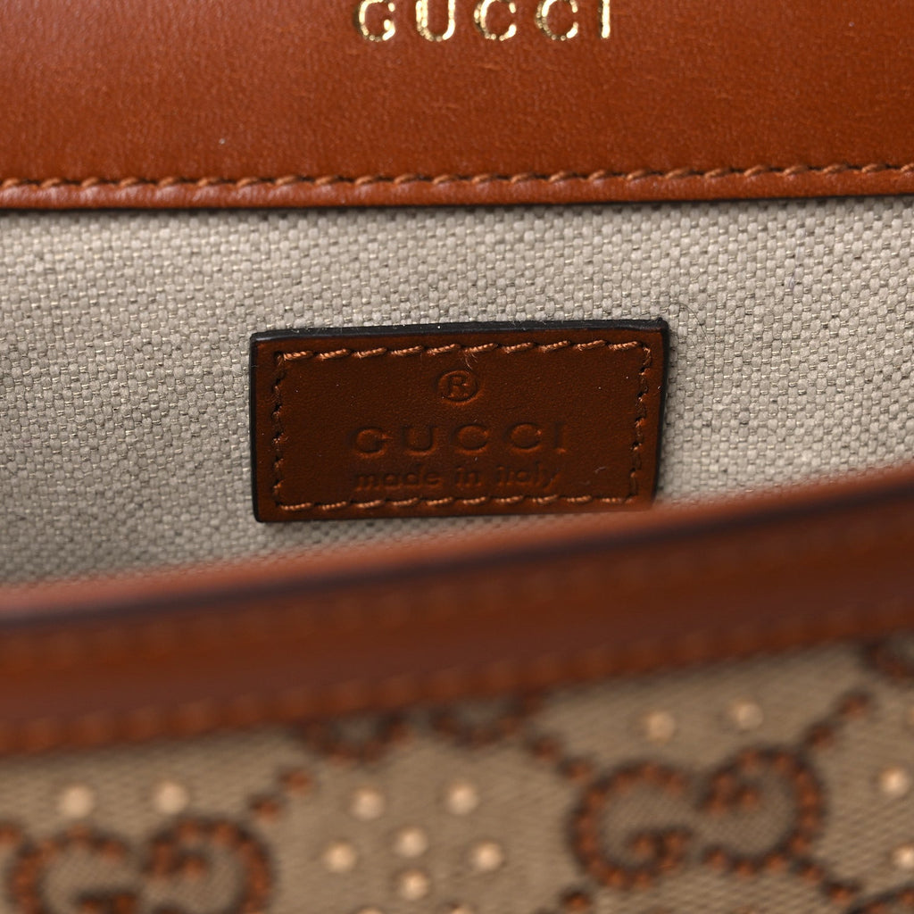 Gucci New Canvas Charisma Calfskin Crystal GG Monogram Mini Horsebit 1955 Shoulder Bag Camel Ebony