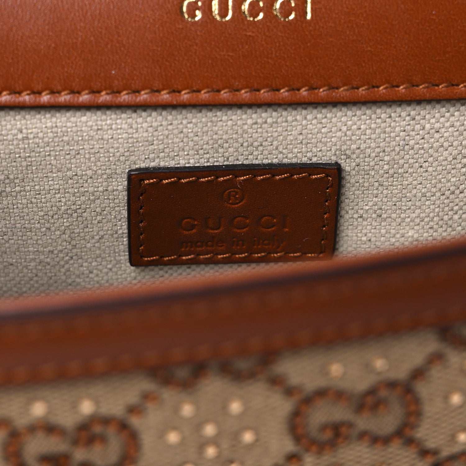 Gucci New Canvas Charisma Calfskin Crystal GG Monogram Mini Horsebit 1955 Shoulder Bag Camel Ebony