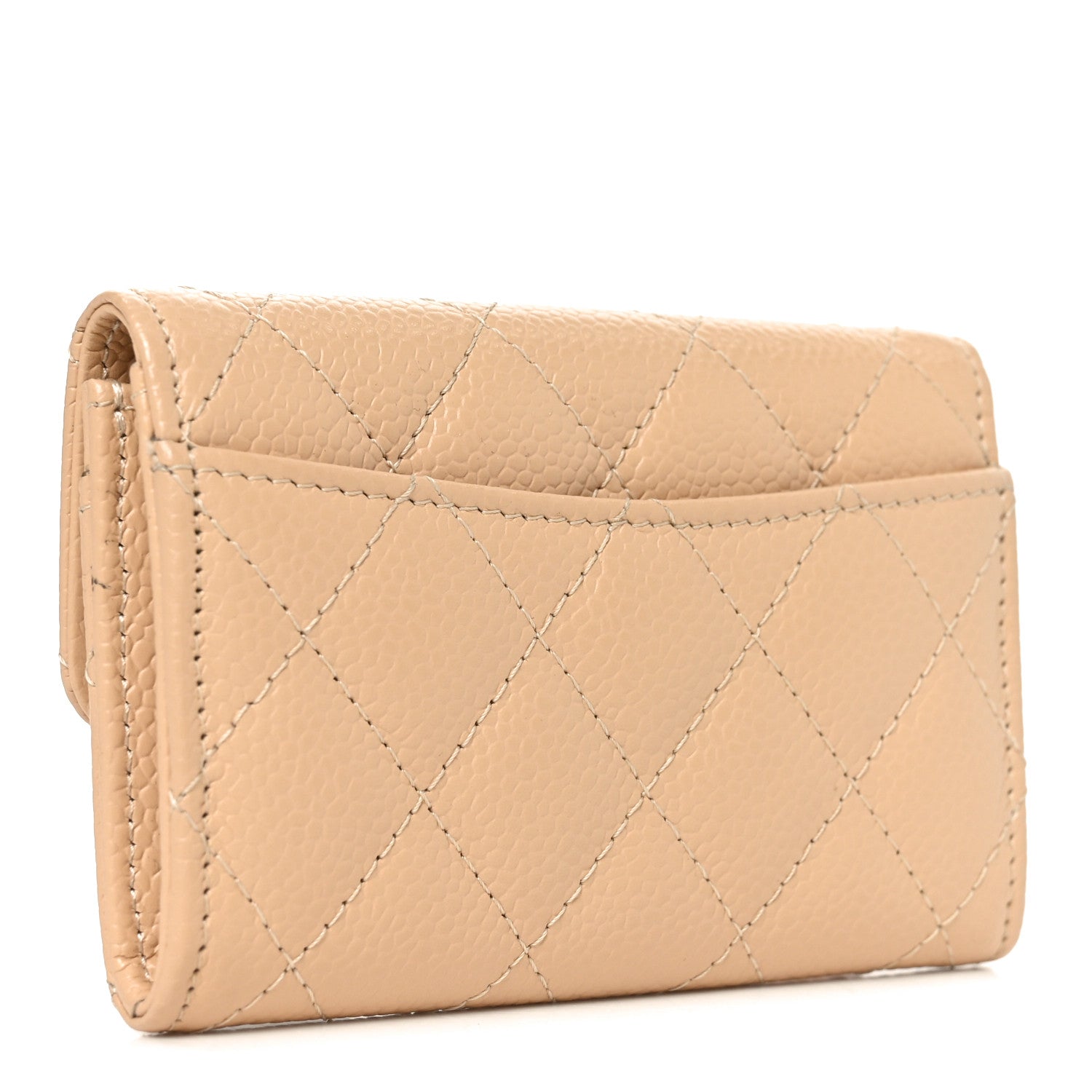 Caviar Quilted Flap Card Holder Wallet Beige