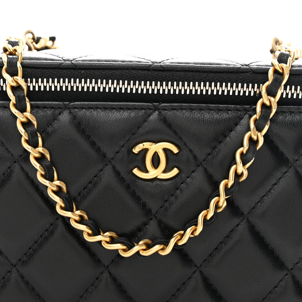 Chanel Lambskin Quilted Pearl Crush Small Vanity Case With Chain Black