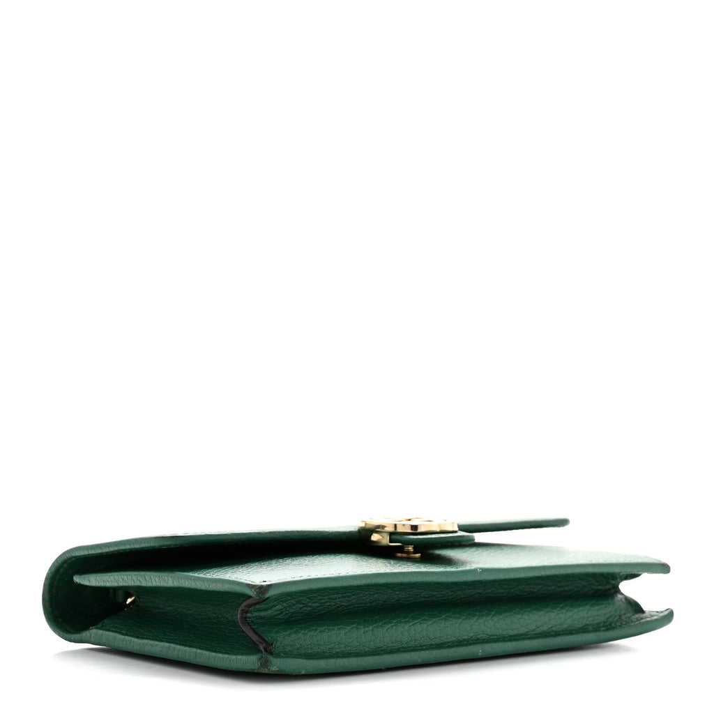 Gucci Dollar Calfskin Interlocking G Chain Wallet Emerald