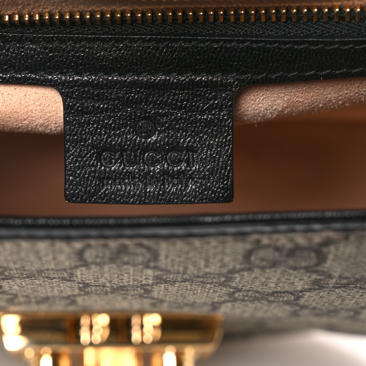 Gucci GG Supreme Monogram Calfskin Small Padlock Messenger Shoulder Bag Beige Black Cuir