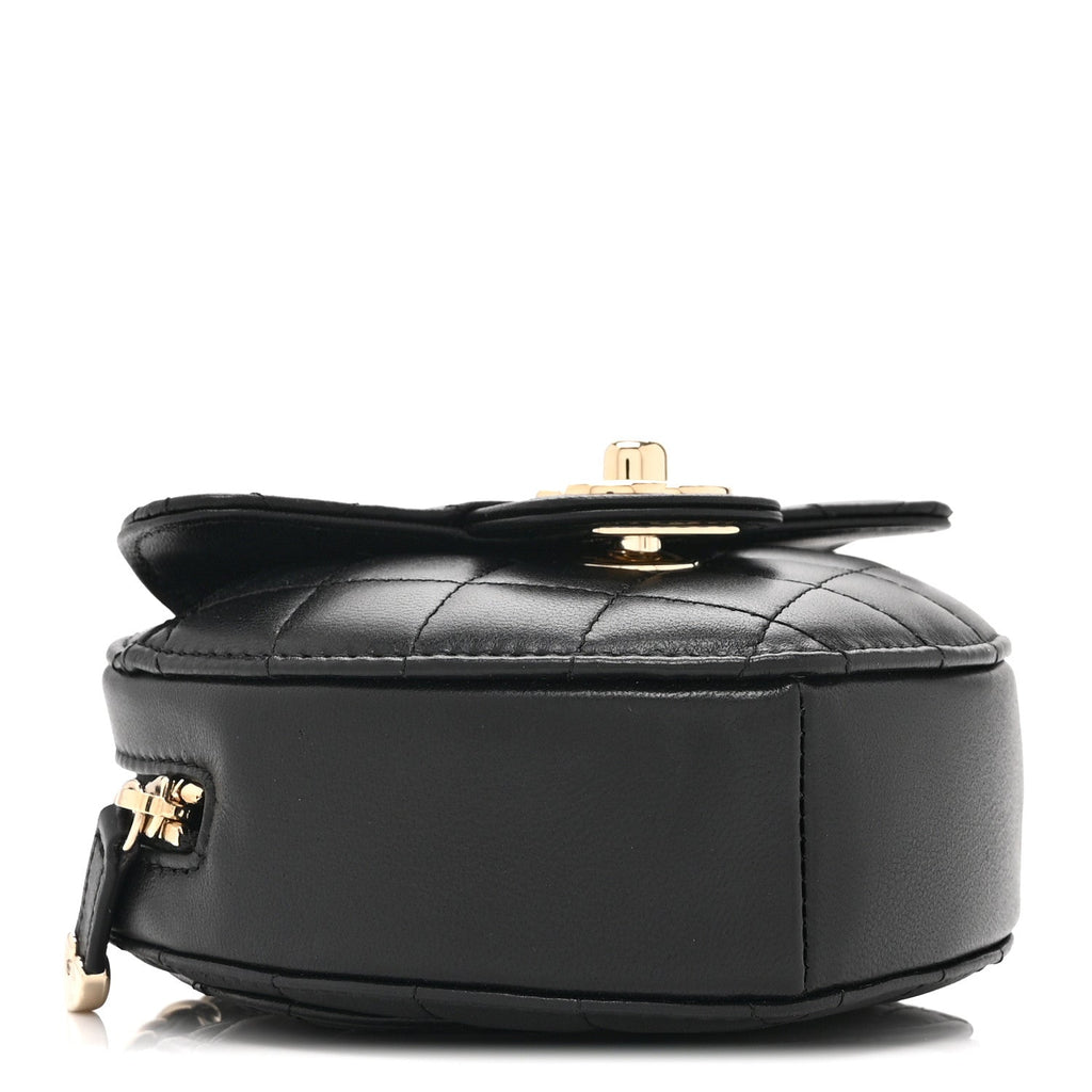 Chanel Lambskin Quilted CC In Love Heart Clutch With Chain Black