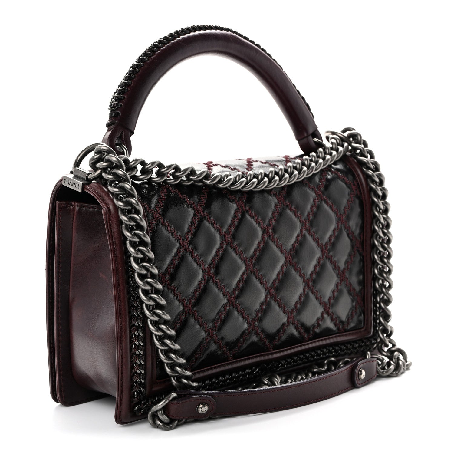 Chanel Goatskin Quilted New Medium Boy Handle Flap Burgundy