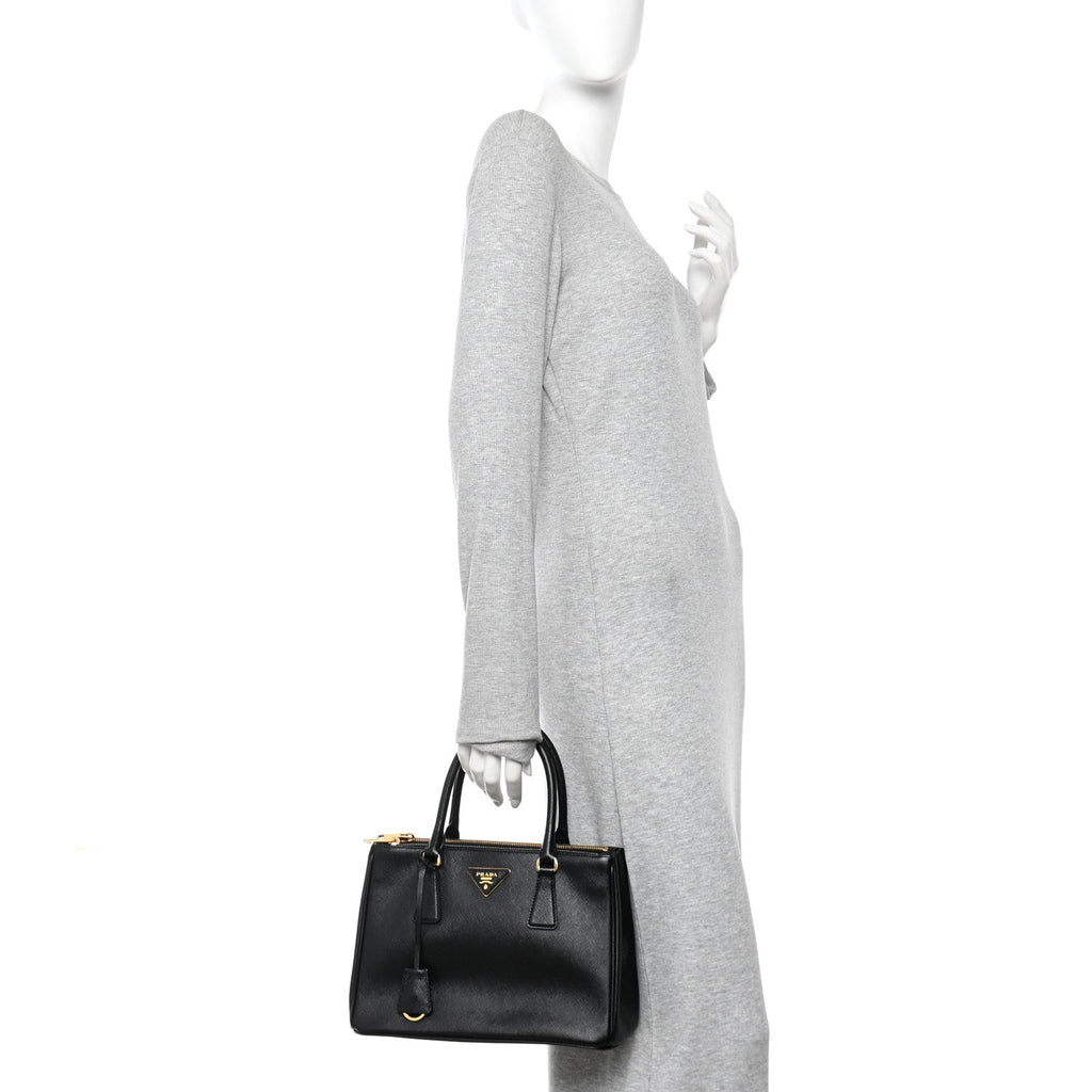 Prada Saffiano Small Galleria Double Zip Tote Black