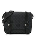 Gucci GG Supreme Monogram Textured Dollar Calfskin Retro Interlocking G Flap Messenger Bag Black