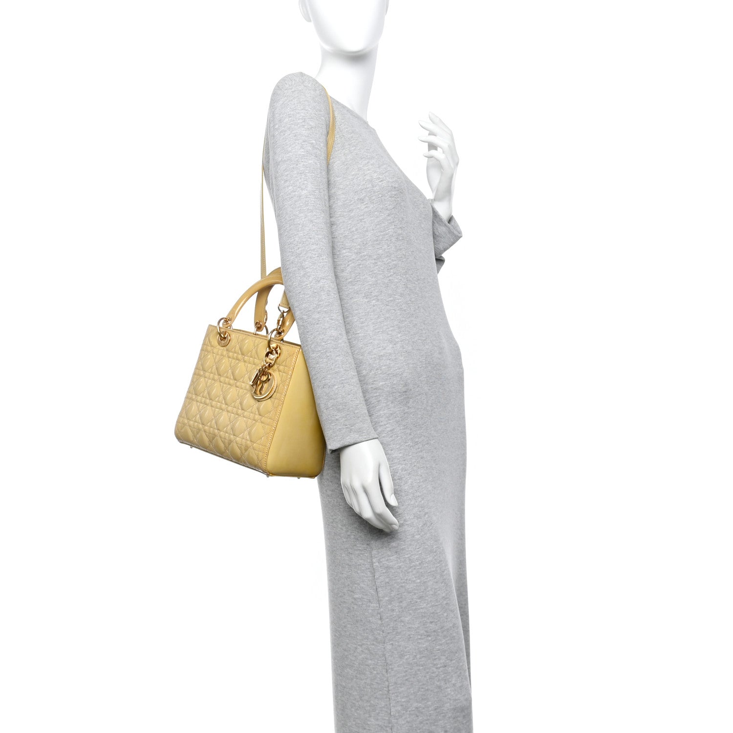 Christian Dior Patent Cannage Medium Lady Dior Beige