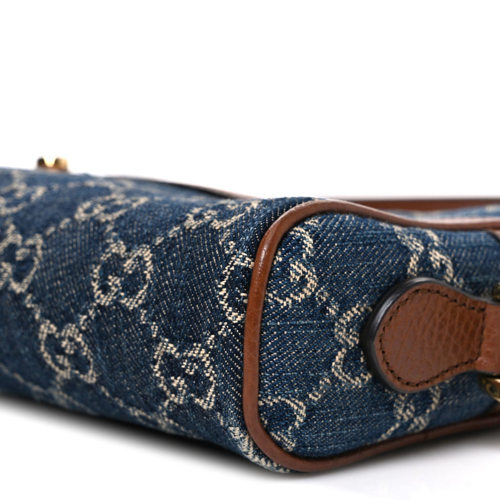 Gucci New Denim GG Monogram Dollar Calfskin Mini Ophidia Shoulder Bag Blue Tea Cuir Epilog