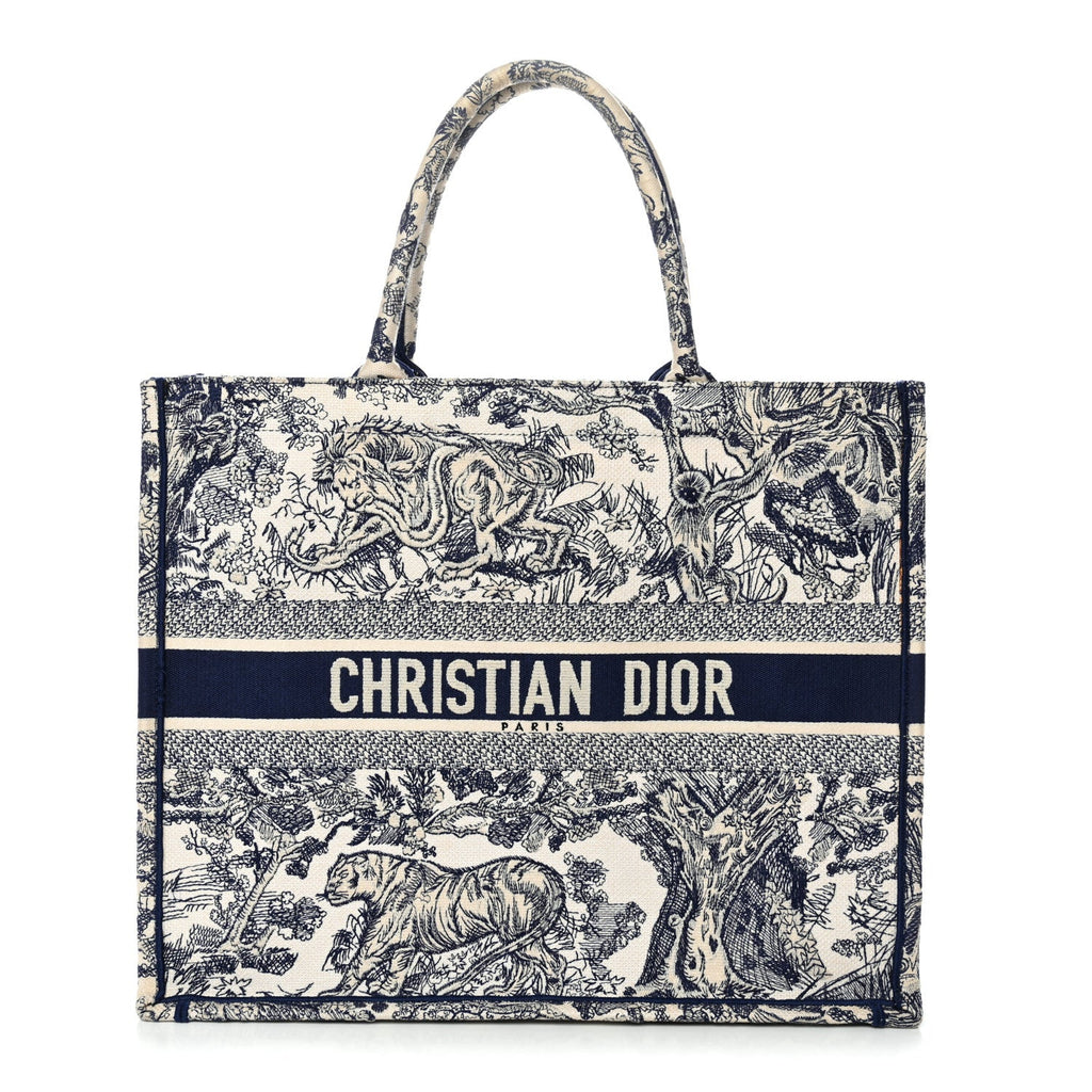 Christian Dior Canvas Embroidered Large Dioriviera Toile De Jouy Book Tote Blue