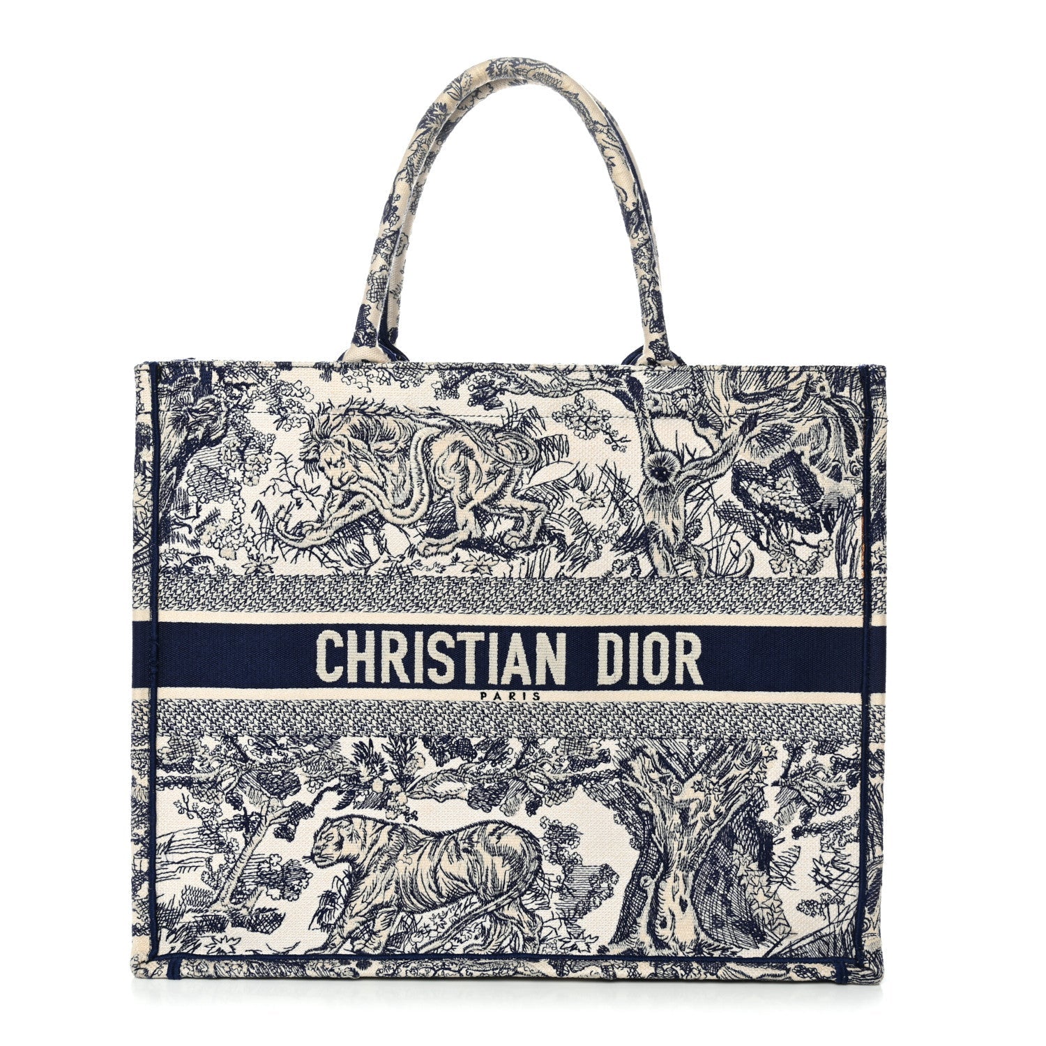 Christian Dior Canvas Embroidered Large Dioriviera Toile De Jouy Book Tote Blue